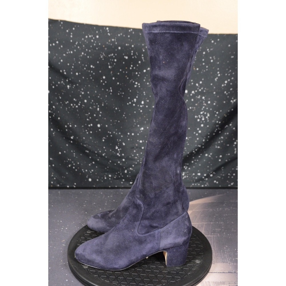 L.K. Bennett Sock‎ Boots Womens Size 5 Blue Suede Knee High Block Heel S9237 - Picture 7 of 11